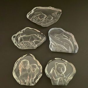 Lot of Five Glass Animal Paperweights